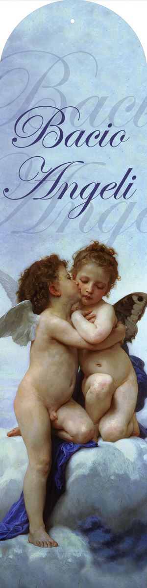 segnalibro bacio angeli a forma di cupola con fiocchetto - 5,5 x 22,5 cm