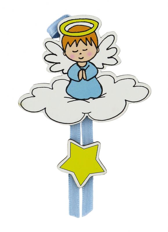 segnalibro angelo custode a forma di cupola con fiocchetto azzurro - 5,5 x 22,5 cm
