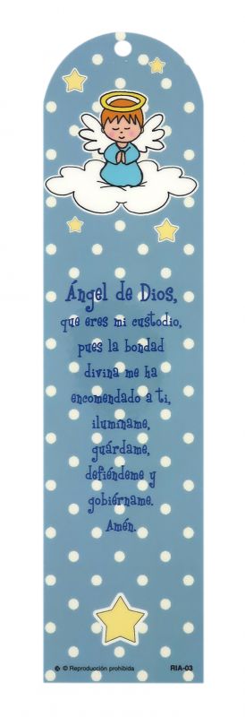 segnalibro angelo custode a forma di cupola con fiocchetto azzurro - 5,5 x 22,5 cm - spagnolo