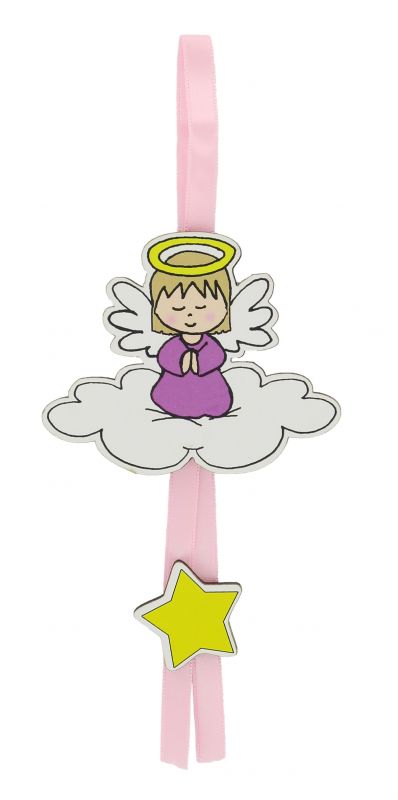 segnalibro angelo custode a forma di cupola con fiocchetto rosa - 5,5 x 22,5 cm- francese