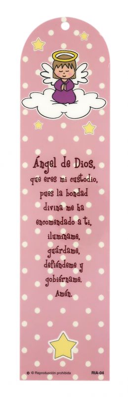 segnalibro angelo custode a forma di cupola con fiocchetto rosa - 5,5 x 22,5 cm - spagnolo