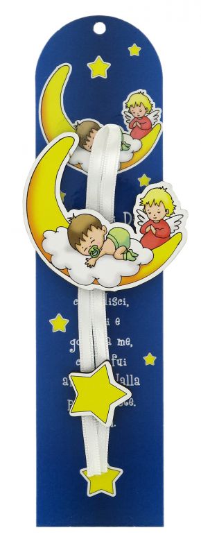 segnalibro angelo custode sulla luna a forma di cupola con fiocchetto bianco - 5,5 x 22,5 cm 