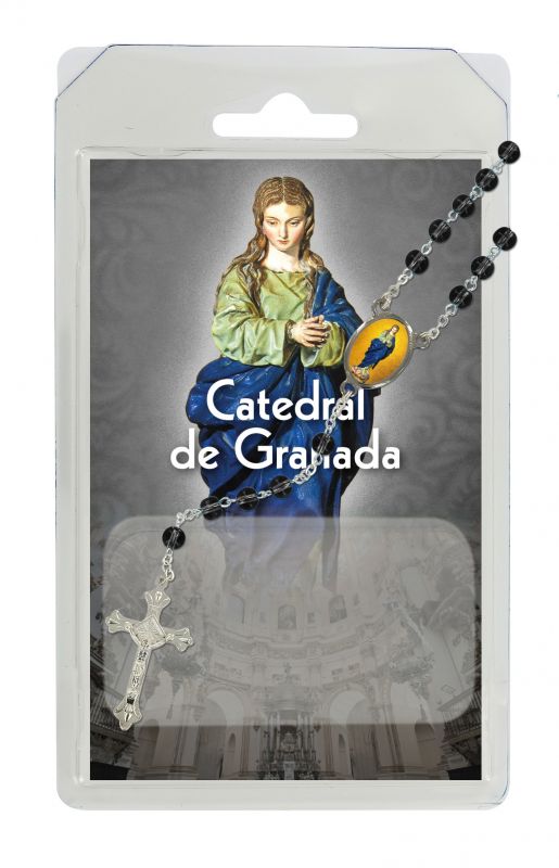 rosario semicristallo nero cattedrale di granada con preghiera in spagnolo