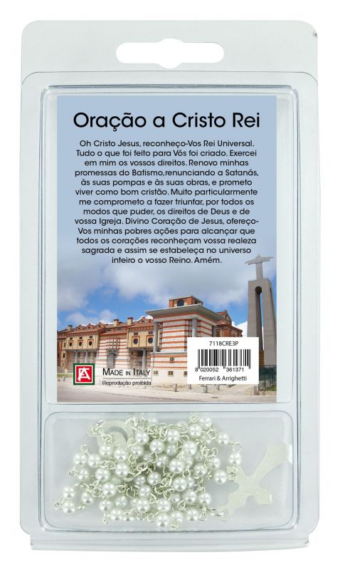 rosario perlina bianca mm.4 con preghiera a cristo rei