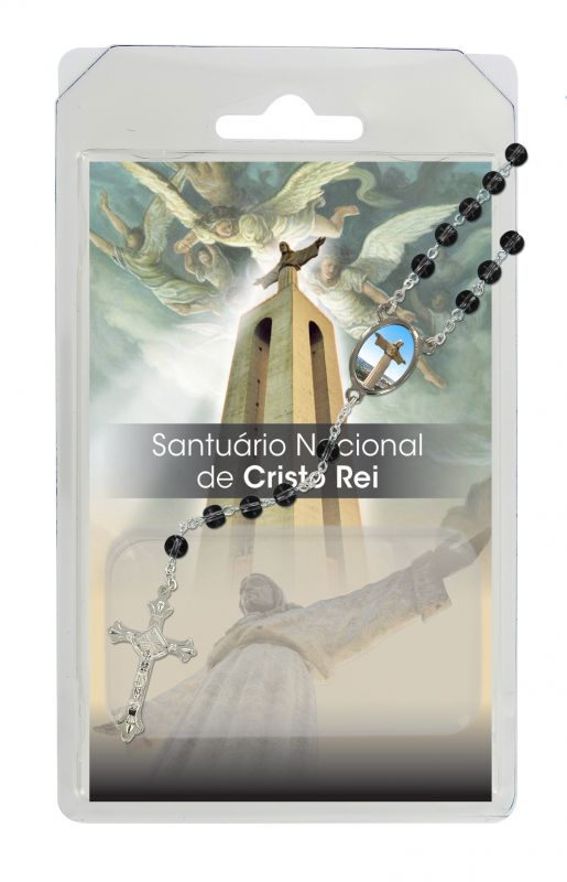rosario semicristallo nero santuario cristo rei con preghiera in portoghese