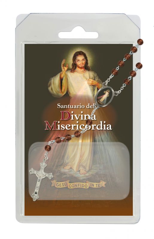 rosario semicristallo marrone santuario della divina misericordia (roma) con preghiera in italiano