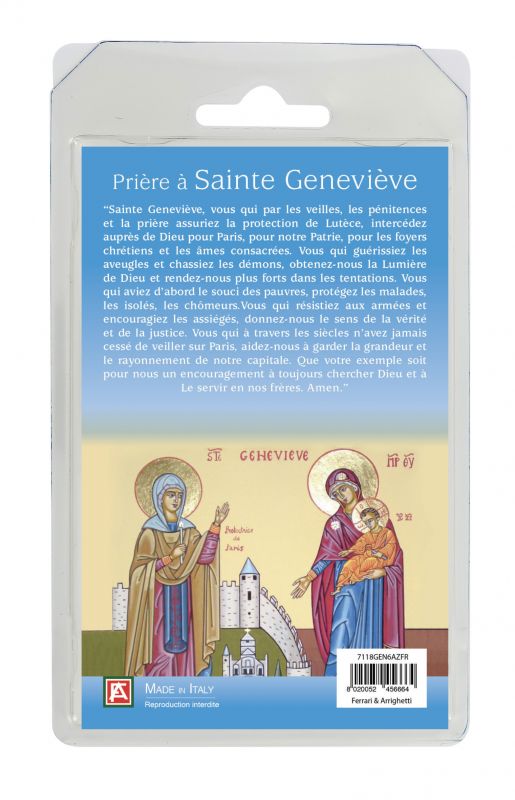rosario semicristallo azzurro santa genoveffa con preghiera in francese
