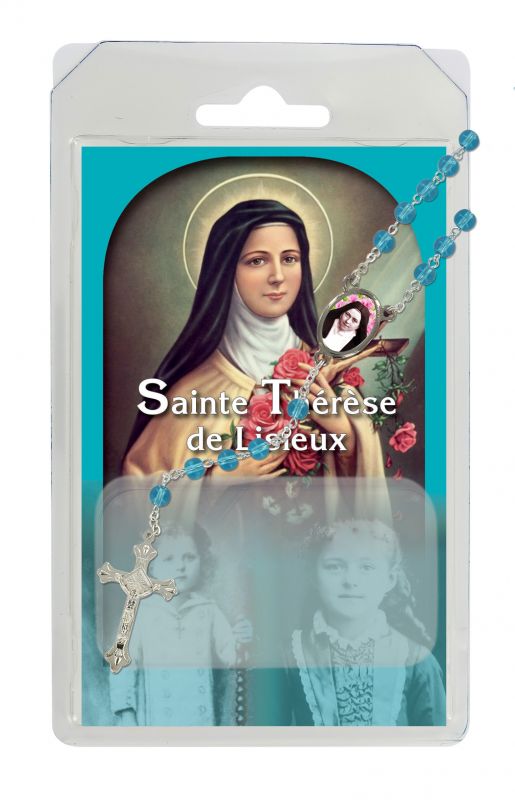 rosario semicristallo santa teresa di lisieux con preghiera in francese