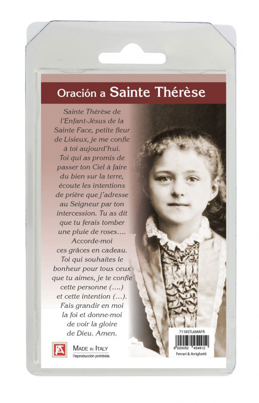 rosario semicristallo marrone santa teresa di lisieux con preghiera in francese