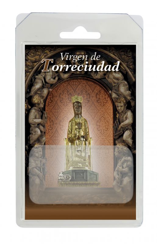 rosario semicristallo marrone vergine di torreciudad con preghiera in spagnolo