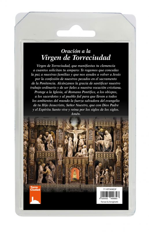 rosario semicristallo nero vergine di torreciudad con preghiera in spagnolo