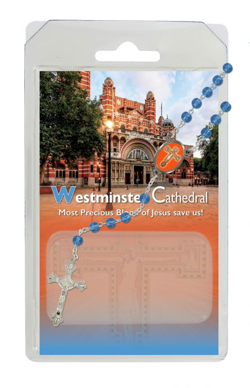 rosario semicristallo azzurro cattedrale di westminster con preghiera in inglese