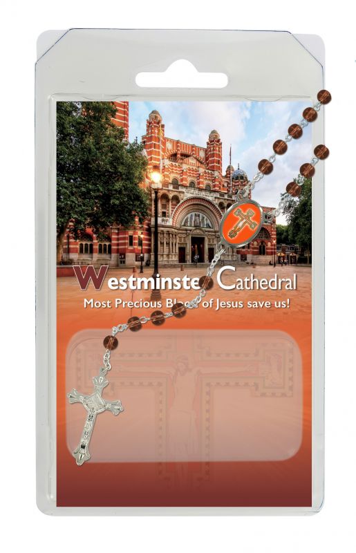 rosario semicristallo marrone cattedrale di westminster con preghiera in inglese