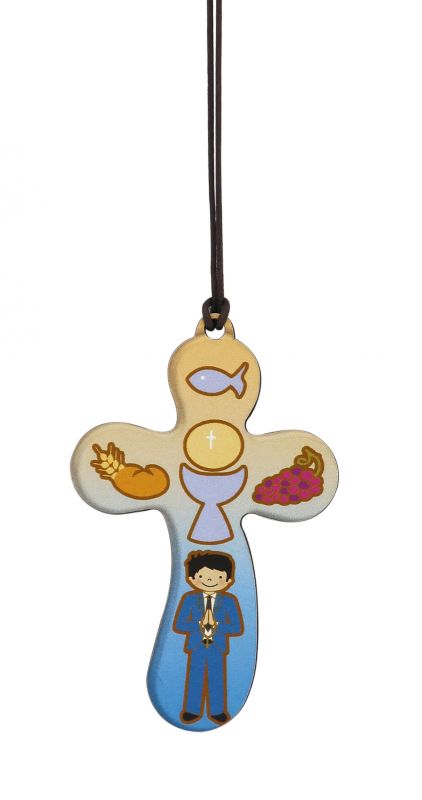 croce eucaristia per bambino con laccio e  preghiera in italiano