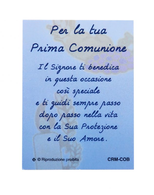 croce eucaristia per bambino con laccio e  preghiera in italiano