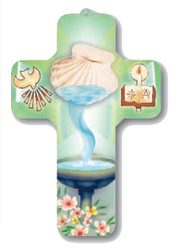 ricordo sacramento del battesimo in italiano con croce da 9 x 13 cm