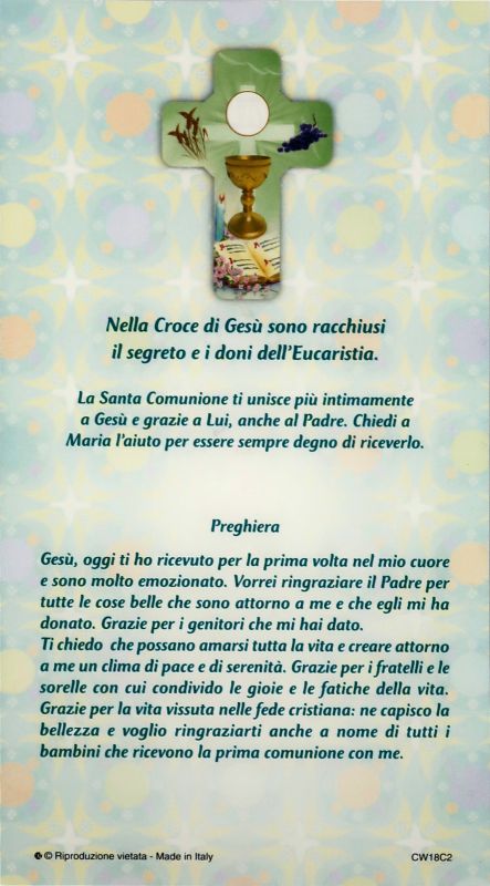 croce comunione con certificato e preghiera in italiano