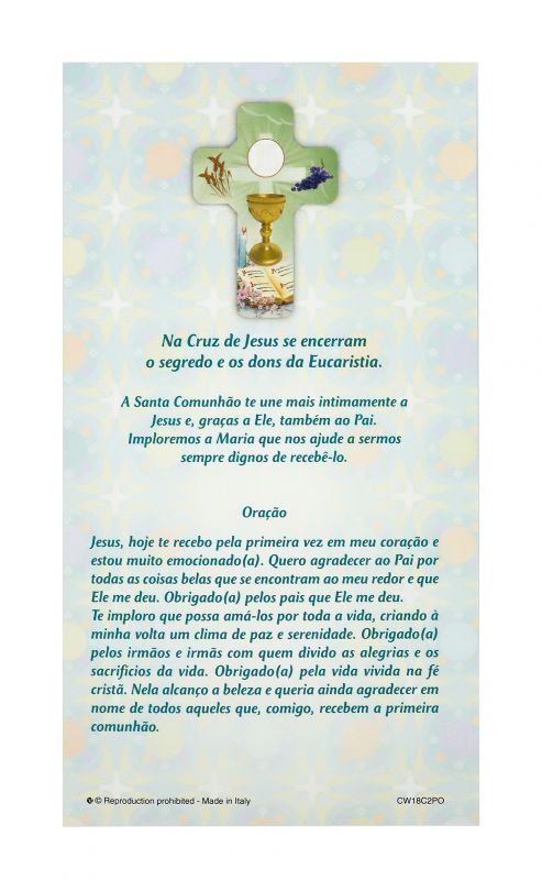 croce comunione con certificato e preghiera in portoghese