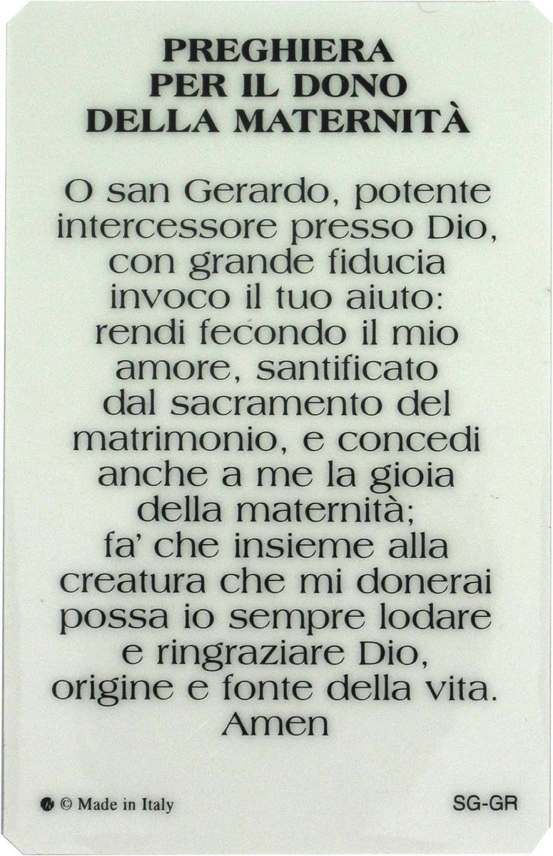 card san gerardo della guarigione in pvc con preghiera e medaglia - 5,5 x 8,5 cm - italiano