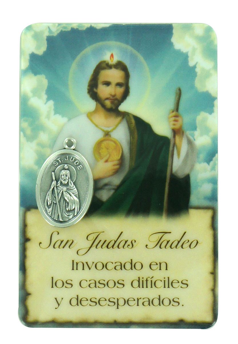 card san giuda taddeo della guarigione in pvc con preghiera e medaglia - 5,5 x 8,5 cm - spagnolo