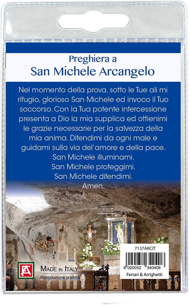 medaglia san michele arcangelo (a monte s. angelo) con laccio e preghiera in italiano