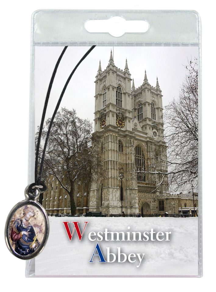 medaglia san pietro (abbazia di westminster) con laccio e preghiera in inglese