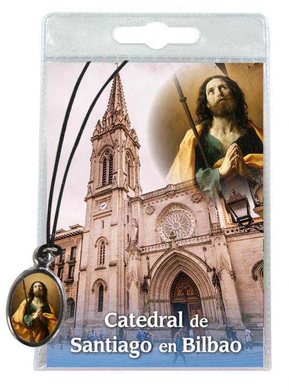 medaglia catedral de bilbao con laccio e preghiera in spagnolo