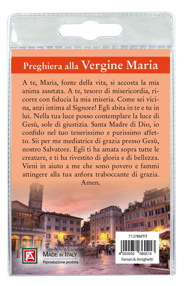 medaglia madonna di santa maria in trastevere con laccio e preghiera in italiano