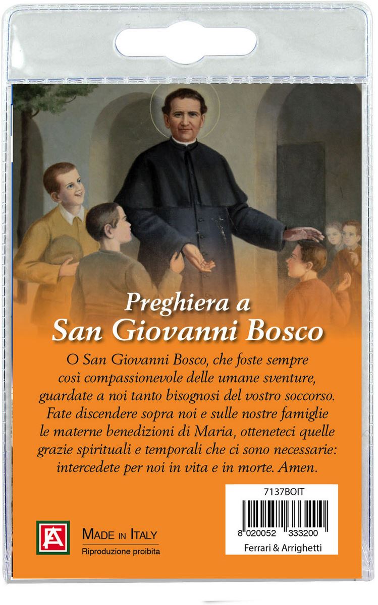 medaglia san giovanni bosco con laccio e preghiera in italiano	