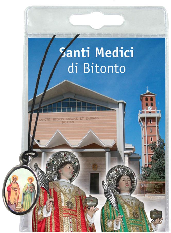 medaglia santi medici cosma e damiano (a bitonto) con laccio e preghiera in italiano