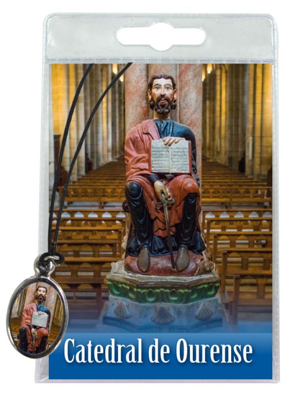 medaglia catedral de ourense con laccio e preghiera in spagnolo