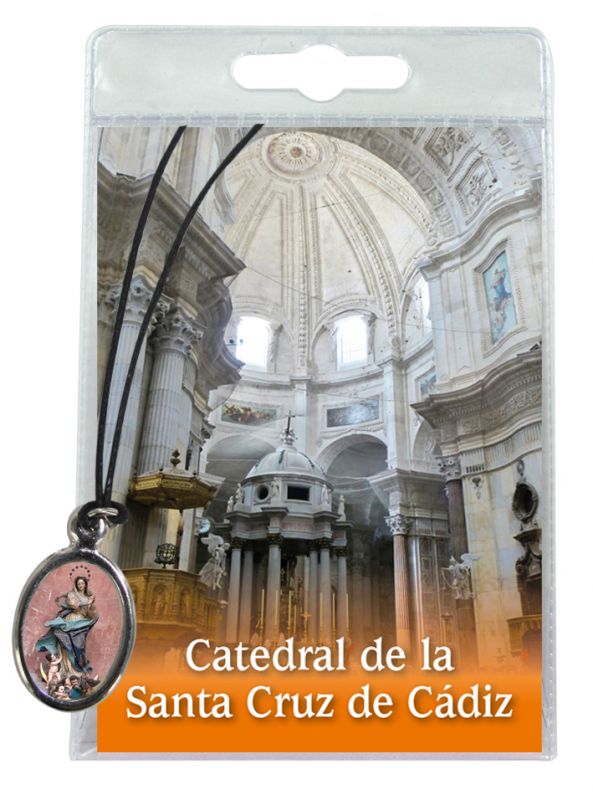medaglia catedral de cadiz con laccio e preghiera in spagnolo