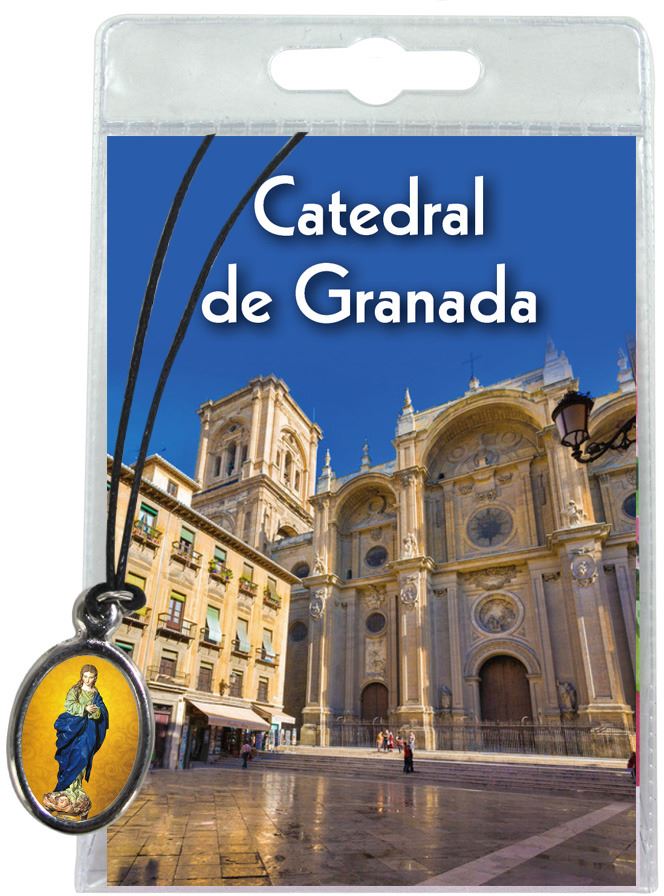 medaglia cattedrale di granada con laccio e preghiera in spagnolo