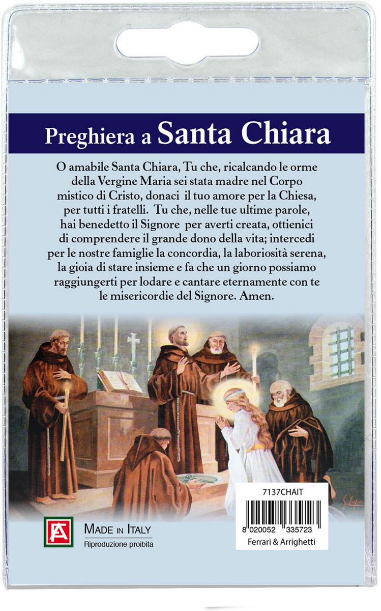 medaglia santa chiara con laccio e preghiera in italiano