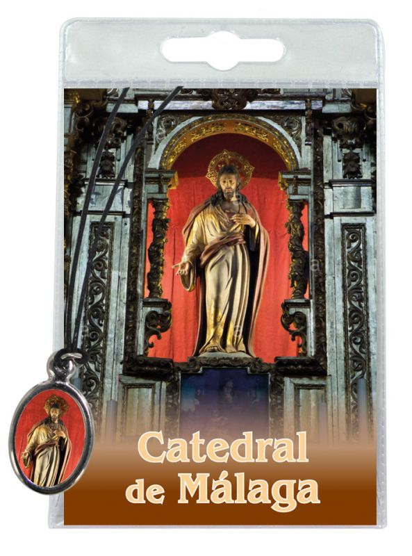 medaglia catedral de malaga con laccio e preghiera in spagnolo