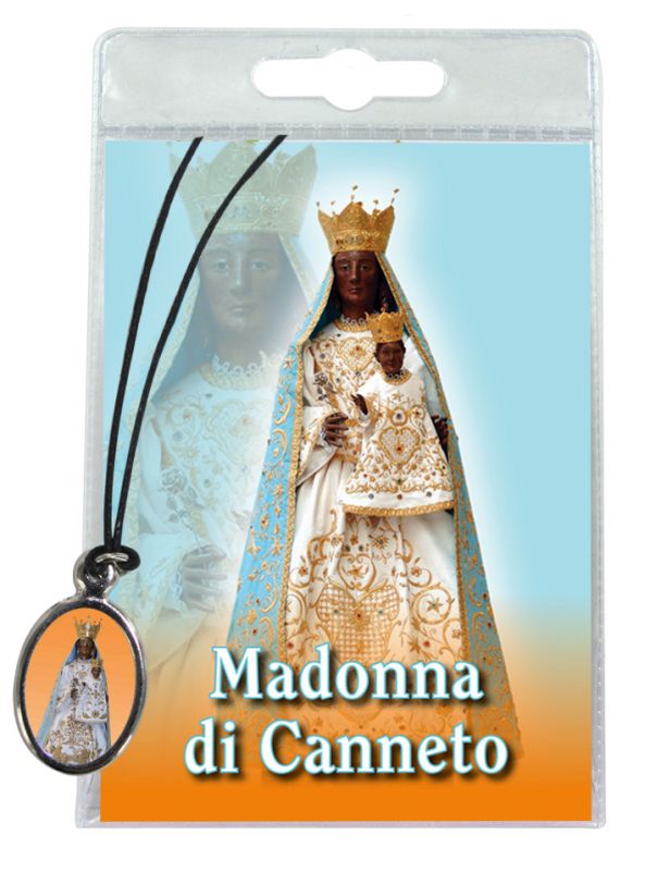 medaglia maria santissima di canneto con laccio e preghiera in italiano	