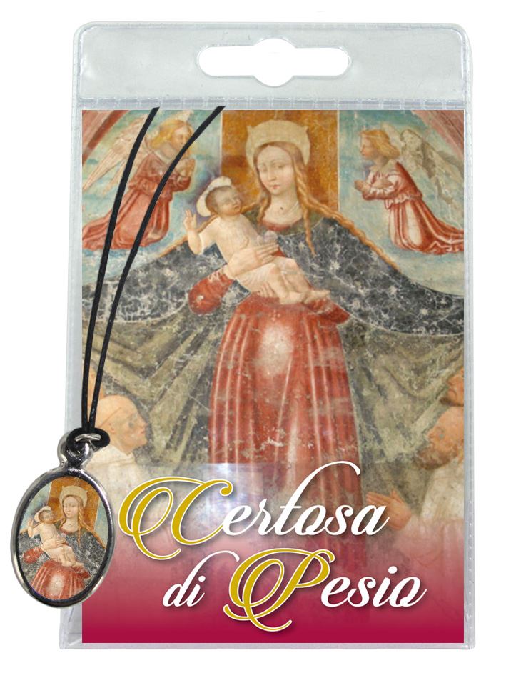 medaglia madonna della certosa di pesio con laccio e preghiera in italiano