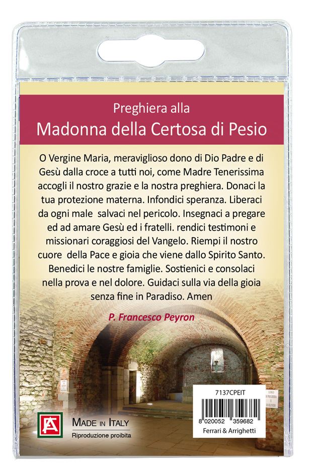 medaglia madonna della certosa di pesio con laccio e preghiera in italiano