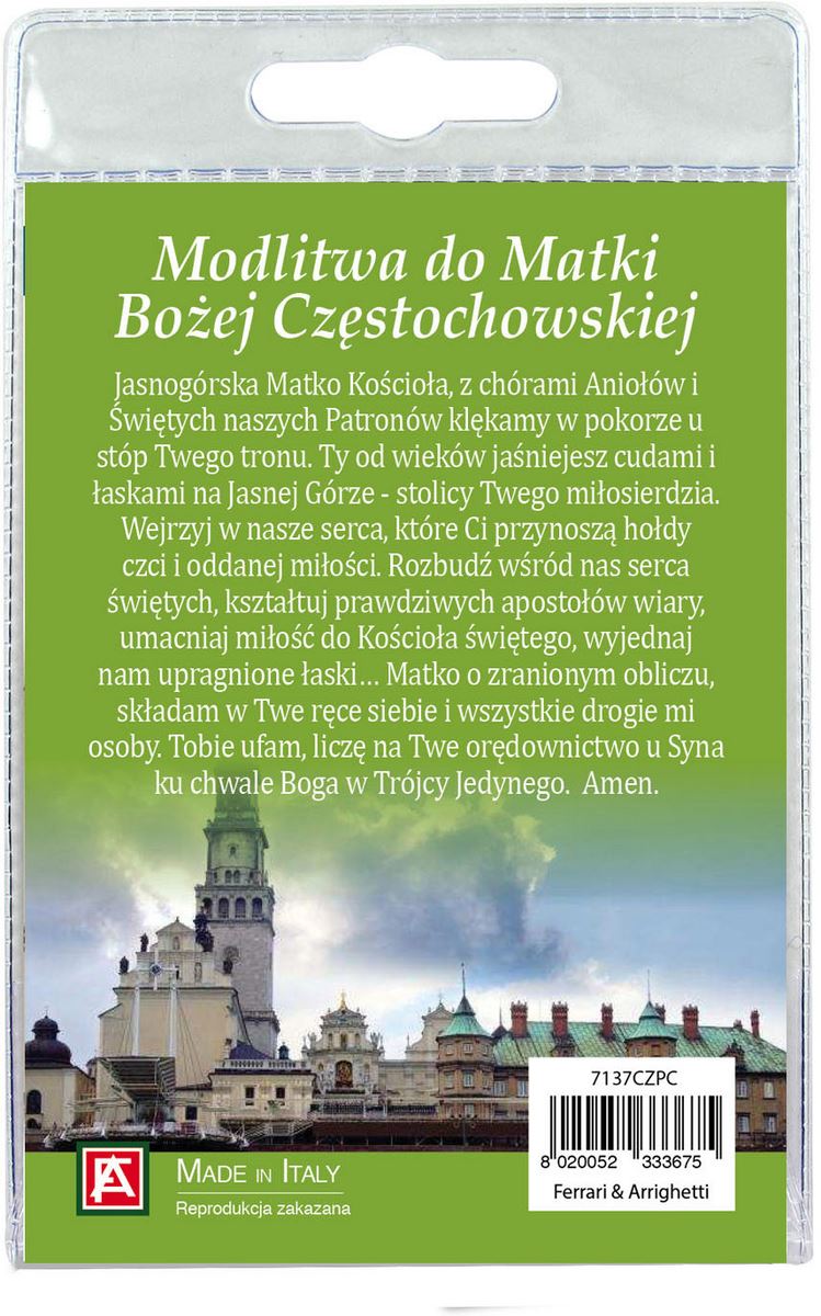 medaglia madonna di czestochowa con laccio e preghiera in polacco