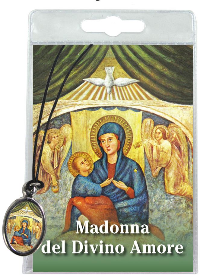 medaglia madonna divino amore con laccio e preghiera in italiano