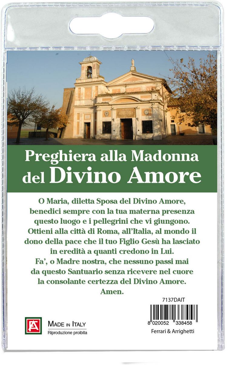medaglia madonna divino amore con laccio e preghiera in italiano