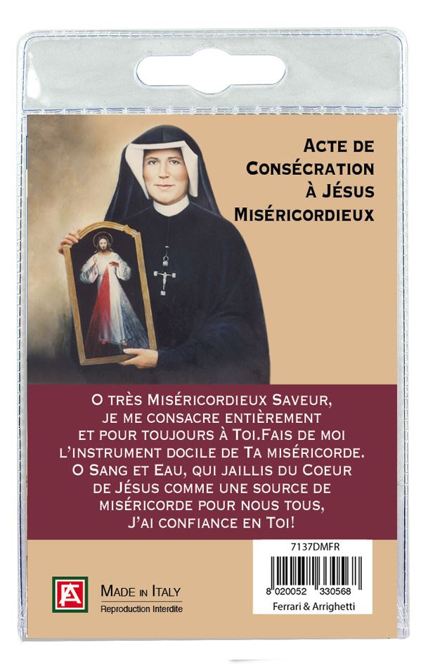 medaglia gesù misericordioso con laccio e preghiera in francese