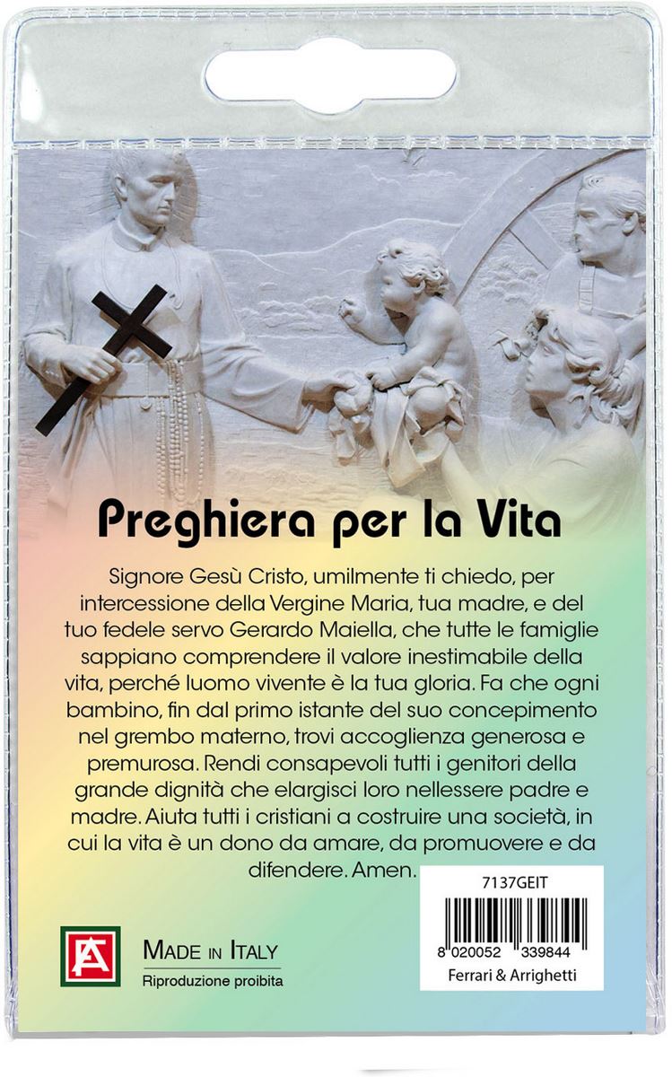 medaglia santuario san gerardo maiella con laccio in blister con preghiera in italiano