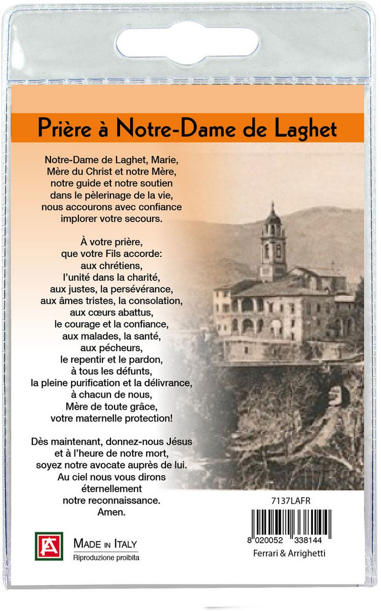 medaglia notre dame de laghet con laccio e preghiera in francese