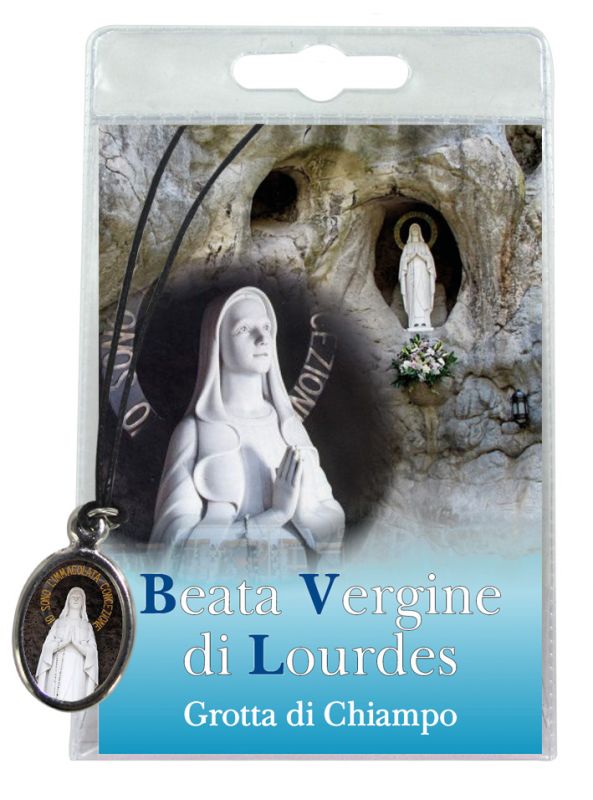 medaglia grotta madonna di lourdes di chiampo con laccio e preghiera in italiano