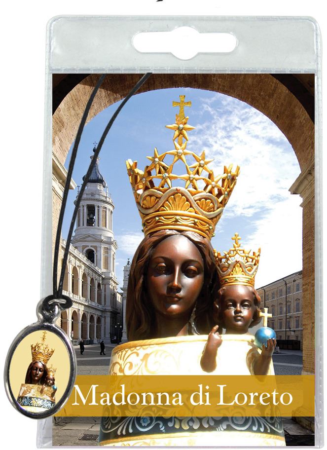 medaglia madonna di loreto con laccio e preghiera in italiano