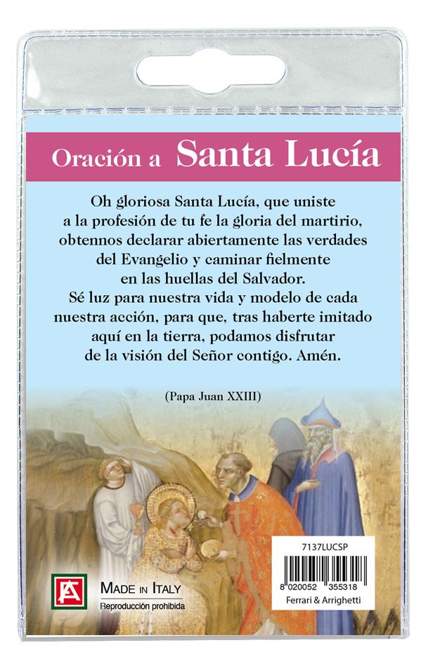 medaglia santa lucia con laccio e preghiera in spagnolo