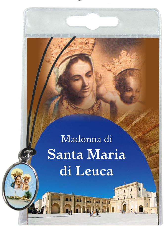 medaglia madonna di santa maria di leuca con laccio e preghiera in italiano