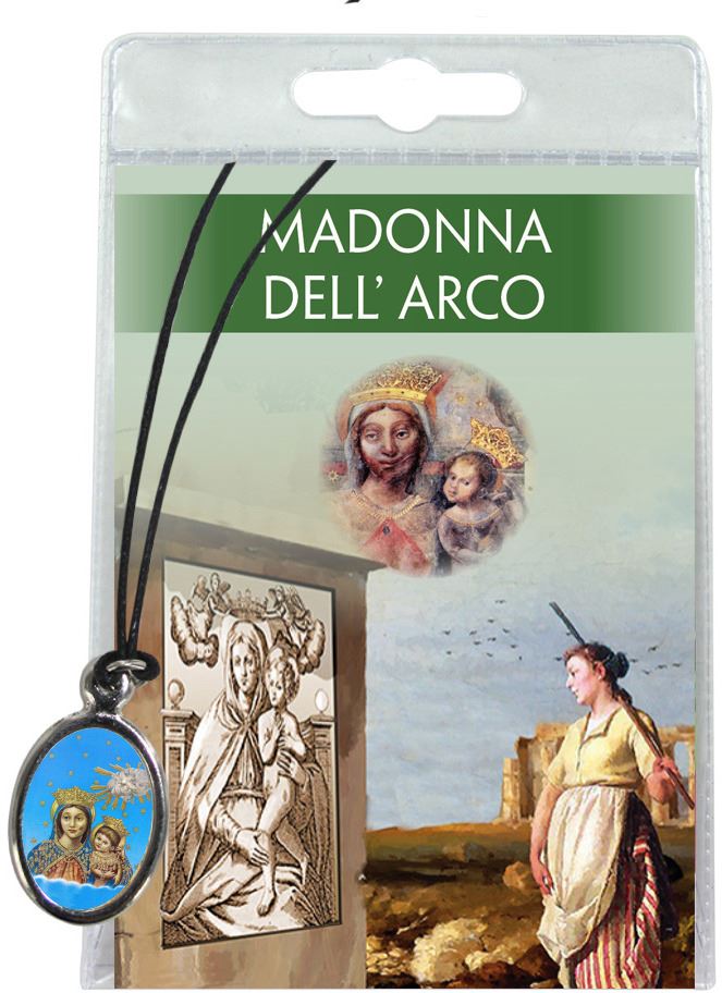 medaglia santuario madonna dell'arco con laccio e preghiera in italiano