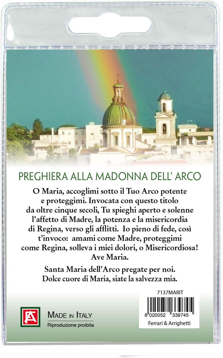 medaglia santuario madonna dell'arco con laccio e preghiera in italiano